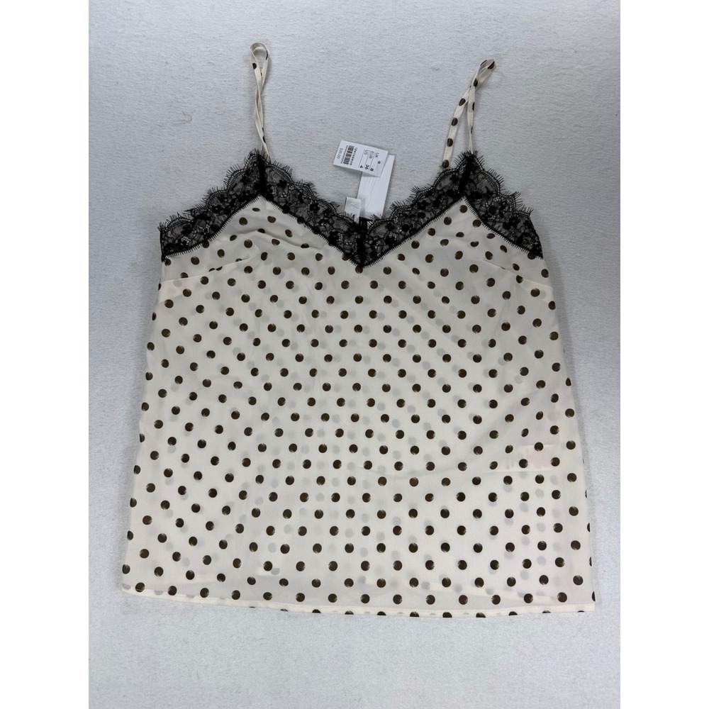 Topshop Polka Dot Lace Trim Camisole Top Cream Brown US 4 13A13QNUD